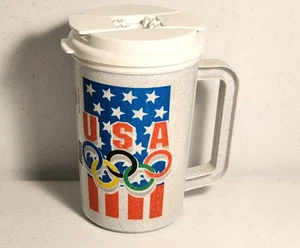 Vintage 1996 USA Olympic Atlanta Thermo Plastic 22oz Travel Beverage Mug w/ Lid - Picture 1 of 9