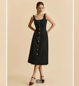 Maxi Abito Commense Denim Taglia M Nuovo Con Etichetta Bottoni Senza Maniche Navy Decorativo - Foto 1 di 9