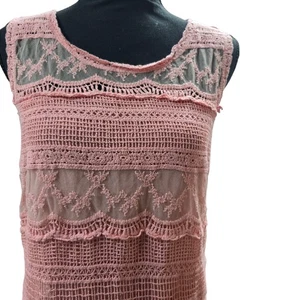 Xhilaration Boho Tank Top S Salmon Pink Crochet Lined Sleeveless Festival Top - Picture 1 of 9