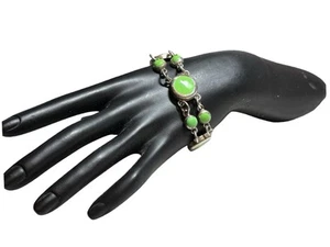 "Brazalete Gaspiete Piedra Verde México Plata de Ley 925 C1998 Vintage 8""" - Imagen 1 de 6
