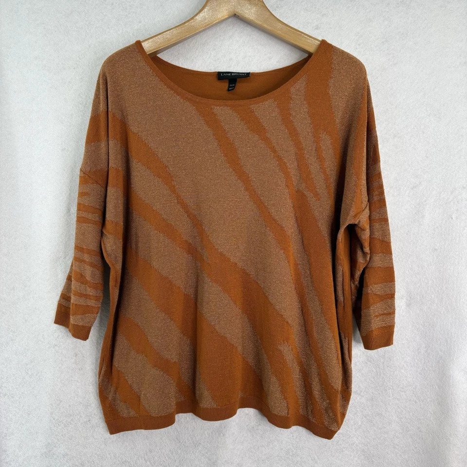 Lane Bryant женщин размер 22/24 оранжевый зебра узор доломан рукав пуловер свитер - Изображение 1 из 4