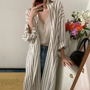 Women's Contrasting Striped Loose Shirt Dress - Imagen 1 de 21