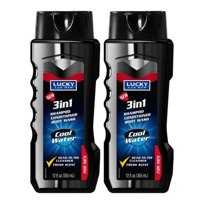 Lucky Champú 3 en 1, Acondicionador, Jabón Corporal - Agua Fría, 12oz (Paquete de 2) Foto 1 de 4