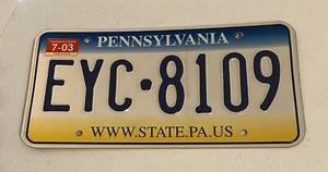 PENNSYLVANIA Authentic License Plate WWW.STATE.PA.US PLATE # EYC-8109 - Picture 1 of 2