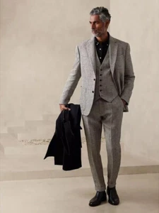 Pantalón Traje BANANA REPUBLIC 32L OSTUNI Lino 32 Largo MARRÓN ESPIGA #573172 NUEVO - Imagen 1 de 4