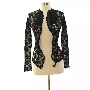 Moth Crocheted Lace Bell Sleeve Jacket Cardigan Ivory & Black Womens XS/S - Picture 1 of 5