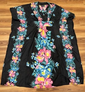Royal Creations Muu Muu Kimono Abito Hawiiano Nero Aloha Kaftano Floreale Taglia Unica - Foto 1 di 7