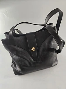 Bolso de hombro mediano vintage hecho en Italia para mujer de cuero de grano negro - Imagen 1 de 16