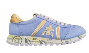 PREMIATA scarpe sneakers donna in nylon e pelle vintage LUCYD_6756 celeste e oro - Picture 1 of 5
