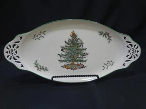 Spode China Christmas Tree Green Edge - 15" Oval Pierced Serving Platter MIE - Picture 1 of 8