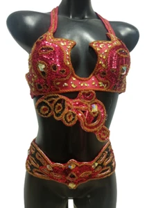 Ägyptischer Bauchtanz Kostüm BH Gürtel Set Profi Tanzen ROT Handarbeit - Bild 1 von 9