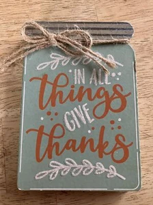 Fall Decoration Wood Mason Jar, In All Things Give Thanks  - Picture 1 of 4