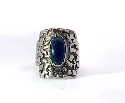 Vintage Jd Moderni Firmato Artigianale Argento Sterling 29mm Blu Lapislazzuli - Immagine 1 di 4