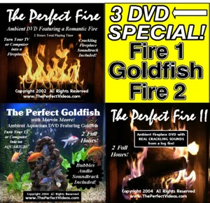 3 DVD Combo Set The Perfect Fire 1 & 2 Real Fireplace Video & Goldfish Aquarium - Imagen 1 de 4