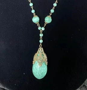 Vintage Art Deco Czech Peking Glass Petite Necklace - Picture 1 of 9