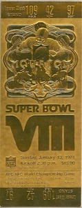 22KT GOLD SUPER BOWL 8 TICKET Willabee & Ward MIAMI DOLPHINS / Minnesota Vikings - Picture 1 of 2