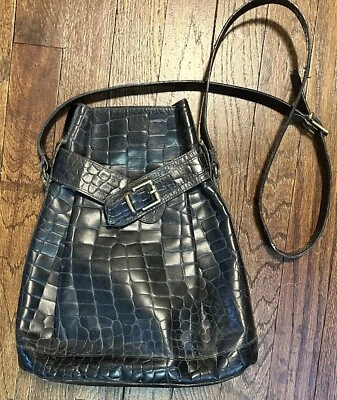 Furla Vintage 1980s Embossed  Leather Bucket Handbag, Black, Adjustable Strap - Image 1 of 4