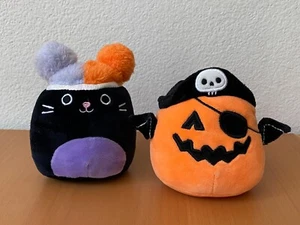 New Kellytoys Squishmallow 4" AUTUMN Black Cat & PAXTON Pumpkin Bat Wings Pirate - Picture 1 of 2