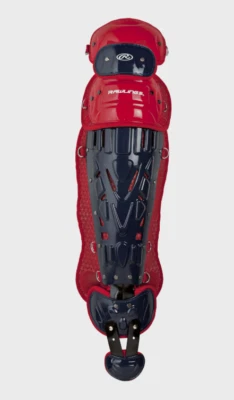 Rawlings Velo Series Baseball Catcher Leg Guards Black/ Red Scarlet 15.5”    - Image 1 of 4