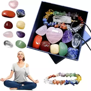 8 Chakra n Pink Heart Crystal Healing Stone + Bracelet + Necklace Boxed Set 1173 - Picture 1 of 8