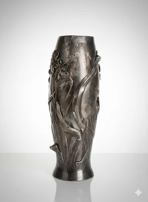 Pièce Art Nouveau Étain Végétal Juventa Prima Metal Signée Rare Vers 1900 - Photo 1/4