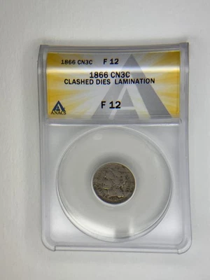 1866 3C ANACS F12 Mint Errors - Image 1 of 4
