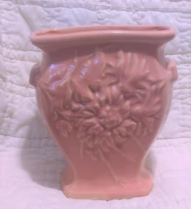 Vintage McCoy Pottery Chrysanthemum Pink Floral Flower Vase 7" Tall - Picture 1 of 8