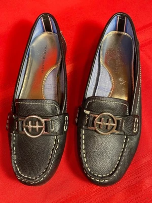Zapatos Mocasines TOMMY HILFIGER Para Mujer "Raelyn" Cuero Negro Talla 6.5 Hebilla Nuevos Foto 1 de 4