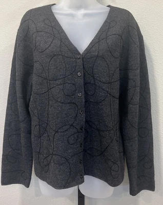 Cárdigan suéter grande de lana remolino negro gris Sarah Spencer para mujer Foto 1 de 3