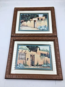 Set of 2 VTG K. Brueggeman Adobe Houses Southwest Art Prints Matted & Framed - Picture 1 of 7