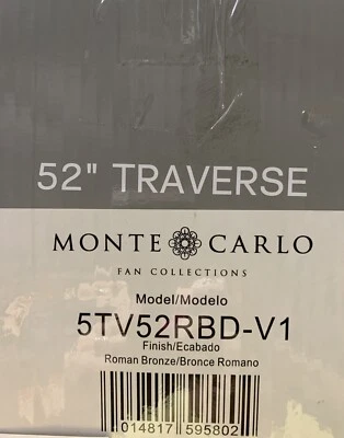 Monte Carlo Traverse 52 in. Indoor Roman Bronze Ceiling Fan 5TV52RBD-V1 - Image 1 of 2