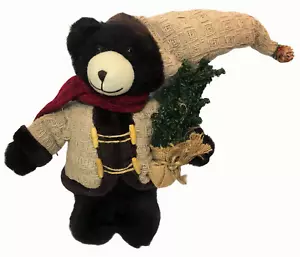 Weihnachten Urlaub Plüsch Schwarzbär Handarbeit Stofftier roter Schal Strickmütze - Bild 1 von 8