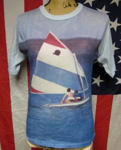 SEARS vtg T shirt polyester sailing all-over print XL size 18-20 youth tee 1970s - Picture 1 of 3
