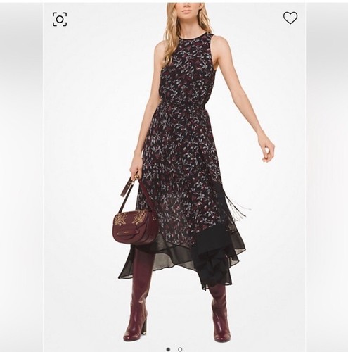 Abito nuovo senza etichette Michael Kors fazzoletto botanico Georgette paisley floreale taglia M