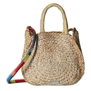 Sam Edelman Emilia Metallic Braided Jute Round Rainbow Shoulder Bag Purse New - Picture 1 of 9