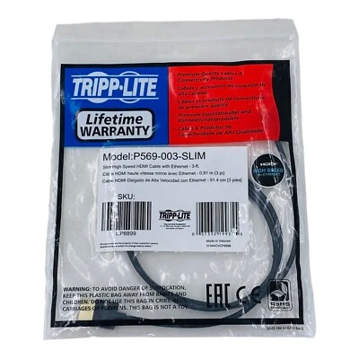 Tripp Lite тонкий высокоскоростной кабель HDMI с Ethernet - 3 фута, P569-003-SLIM - Изображение 1 из 4