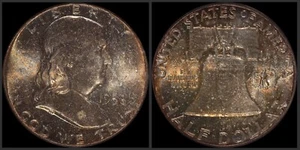 Moneda de medio dólar Franklin 1958 NGC MS65 tóner plata tipo antiguo de Estados Unidos color crujiente - Imagen 1 de 6