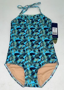 Toobydoo Girls Leaf Print One Piece Swimsuit Blue/Green Size 7/8 - Picture 1 of 3