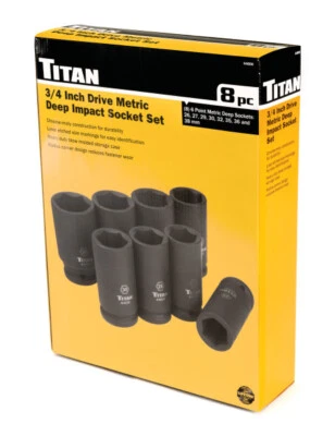 Titan 44600 8-Piece 3/4" Drive Metric Deep Impact Socket Set - Image 1 of 3