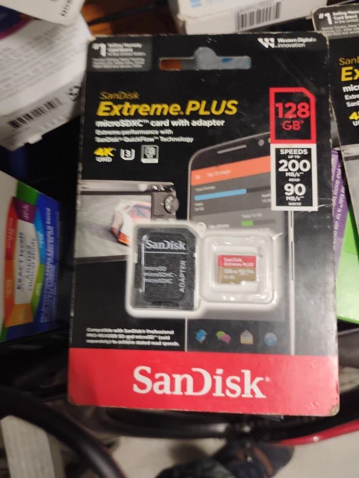 SanDisk Extreme 128GB UHS-I U3 200mbs Speed  MicroSDXC Memory Card SD Adapter - Image 1 of 1