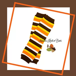 Brown, Orange & Yellow Fall, Thanksgiving Striped Baby Toddler Leg Warmers - Picture 1 of 3