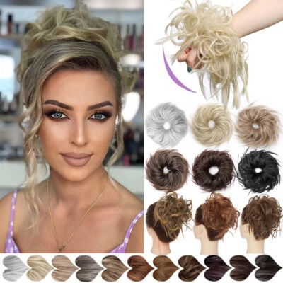 CLEARANCE 100% cabelo grosso bagunçado extensões de coque envoltório real como peça Remy Scrunchie - Imagem 1 de 4