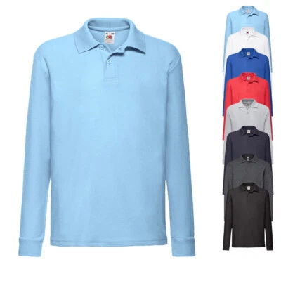 KINDER POLOSHIRT LANGARM 104 116 128 140 152 164 NEU Fruit of the Loom F504K