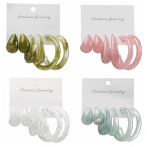 Acrylic Geometric Hoop Earring Women VintageBohemia Colorful C-Shaped Earrings - Picture 1 of 16