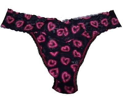 TANGA DE TIRO ORIGINAL DE ENCAJE ESTAMPADO FIRMA HANKY PANKY TALLA ÚNICA ROJO/NEGRO/CORAZONES Foto 1 de 4