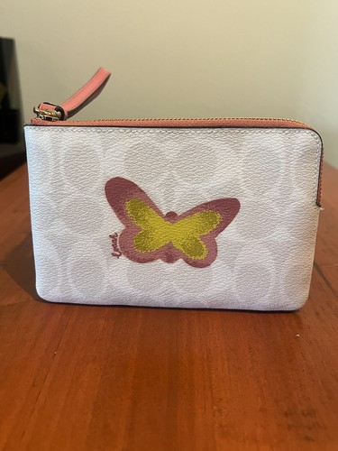 Polso Coach Angolo Cerniera Stampa Farfalla Tela Rivestita Pelle Taffy Multi Nuovo con etichette