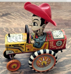 VINTAGE MARX 1950'S MILTON BERLE CRAZY CAR WINDUP TIN TOY WORKS 5.5" - Picture 1 of 8