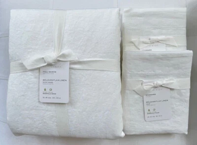 Pottery Barn BELGIAN FLAX LINEN Duvet Full Queen & Two Standard Shams White NWT - Image 1 of 3