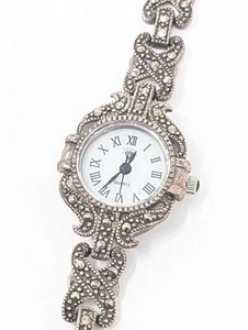 Sterling Silber 925 Markasiten Onyx Damenuhr - Bild 1 von 5