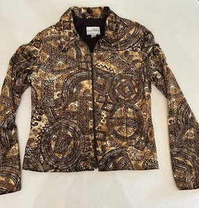 Joseph Ribcoff Women’s 12 Gold Brown Velvet Zip Jacket LS Sequins - Picture 1 of 12